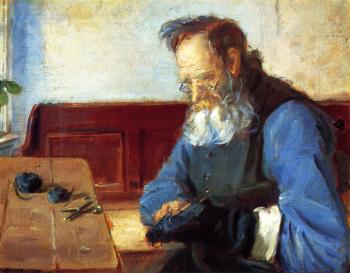Anna Ancher : A man mending socks
